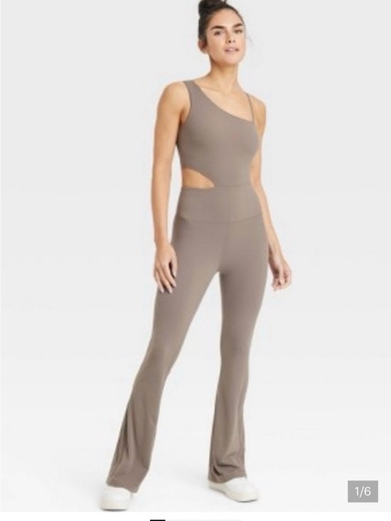JoyLab Pants - JoyLab One-Shoulder Cutout Flare Jumpsuit in Taupe